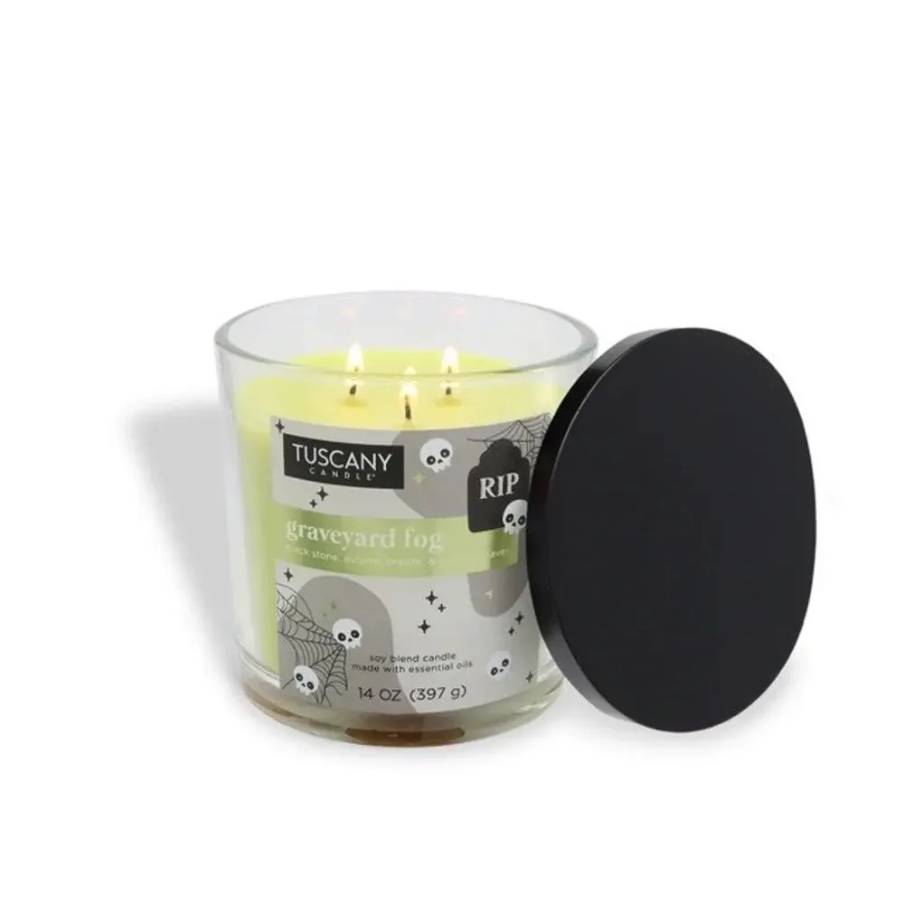TUSCANY Candle Graveyard Fog Halloween Essential Oils 14 Oz Ltd Ed. Leaves